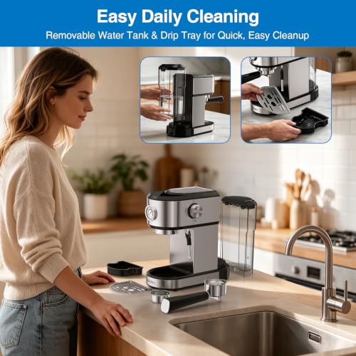 XIXUBX 20 Bar Espresso Machine with Milk Frother, Touchscreen, Silver