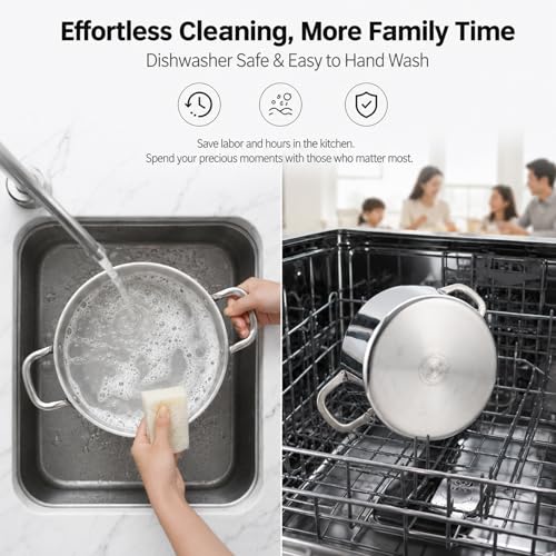 TeamFar 8 Quart Stock Pot, Stainless Steel Tri-ply Stockpot Pasta Cooking Pot with Glass Lid, for Induction Electric Gas Ceramic Stoves, Toxic Free & Heavy Duty, Double Handles & Dishwasher Safe