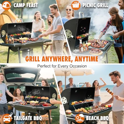 Realcook BBQ Barrel Charcoal Grill: Spacious Premium Outdoor Barbecue Grill