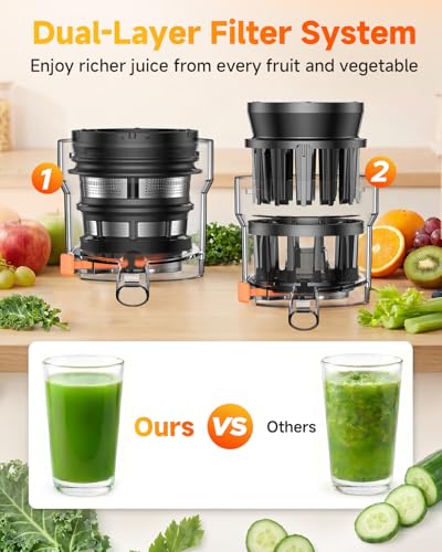 AFBEST Juicer Machines with 5.8" Large Chute, 2-in-1 Cold Press Juicer for Whole Vegetables Fruits Making Nut Milk, 100oz Capacity Masticating juicer for Daily Wellness, Easy to Clean, Premium Gray