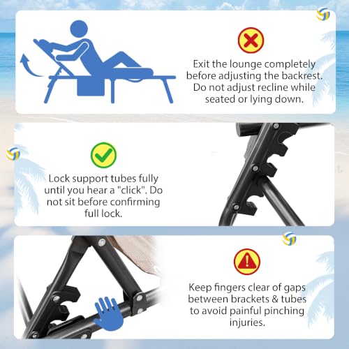 Flamaker Foldable Chaise Lounge Chair 5-Position Adjustable, Outdoor Tanning Chair with Side Pocket Sunbathing Recliner for Pool, Beach, Patio, Lawn(Beige, 1Pcs)