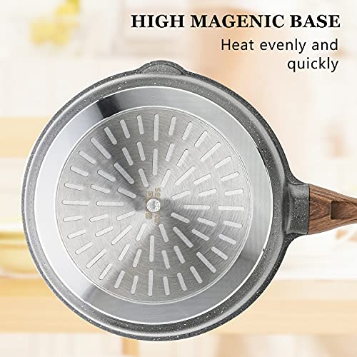 SENSARTE Nonstick Skillet, Deep Frying Pan 10/11/12-inch, Saute Pan with Lid, Stay-cool Handle, Healthy Stone Cookware Cooking Pan, Induction Compatible (10-Inch/3.5QT)
