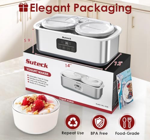 Suteck Yogurt Maker for Probiotic Greek Yogurt with Timer & Temp Control