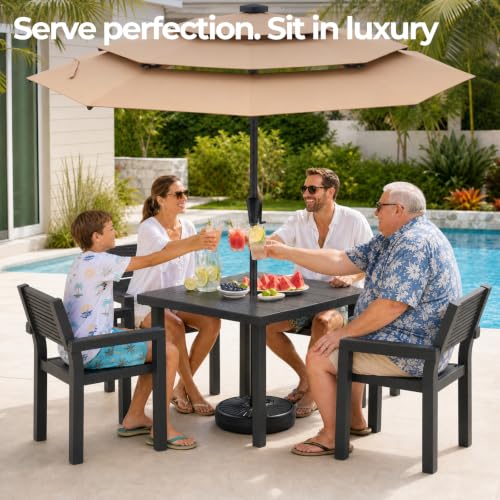 5-Piece Patio Dining Set for 4, Wood-Grain HDPE Outdoor Table and Chairs