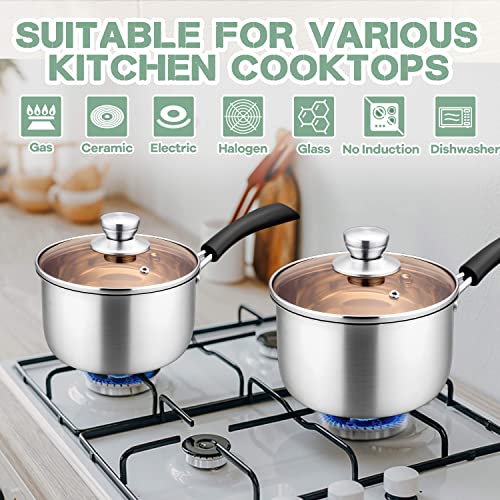 Herogo 3 Quart Saucepan, 18/10 Stainless Steel Sauce Pan Pot with Lid, 3Qt Saucepan for Gas Electric Stove Top Camping, Healthy & Rust Free