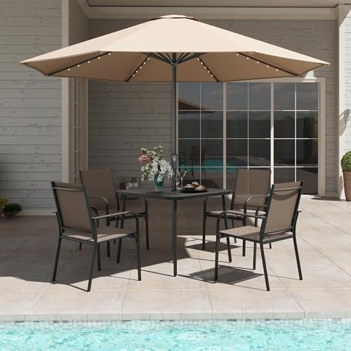 LAUSAINT HOME 5-Piece Outdoor Dining Set, Patio Furniture Set with Textilene Chairs and Square Metal Table, All-Weather Table and Chairs Set with Umbrella Hole for Backyard, Garden, and Poolside