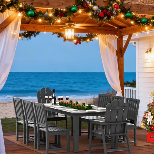 Tioline 9-Piece Patio Dining Set, Outdoor Dining Set for 8, HDPE All-Weather Outdoor Furniture with 75.20” Umbrella Hole Table, 2 Armchairs & 6 Armless Chairs, Gray