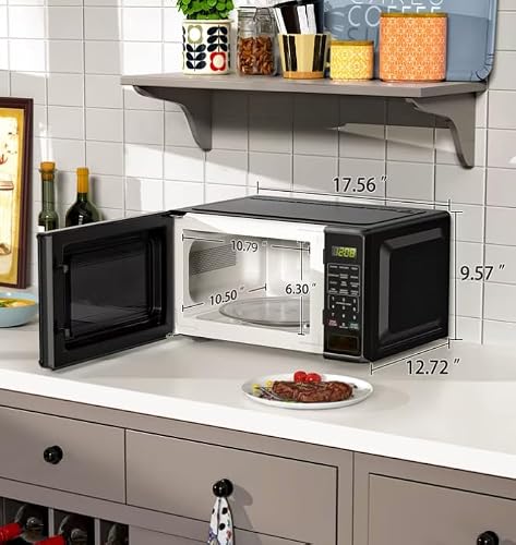 0.7 Cu Ft 700W Compact Countertop Microwave Oven Black Small Microwave with Turntable Defrost Child Lock for Kitchen Dorm Office
