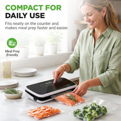 NutriChef Automatic Vacuum Air Sealing System for Food Preservation with Starter Kit, Compact Design, Lab Tested, Dry & Moist Food Modes with Led Indicator Lights, Black