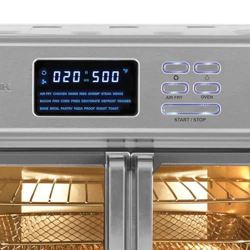 Kalorik MAXX Air Fryer Oven, 26 Quart 10-in-1 Countertop Toaster Oven & Air Fryer Combo - Fry, Bake, Roast, Rotisserie, & More, Large Glass French Doors & 9 Accessories, 1700-Watts, Stainless Steel