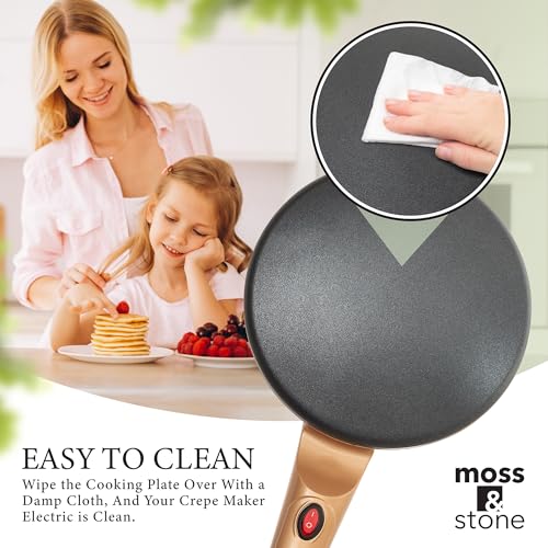 Moss & Stone Gold Electric Crepe Maker, 8" Portable Nonstick Crepe Pan
