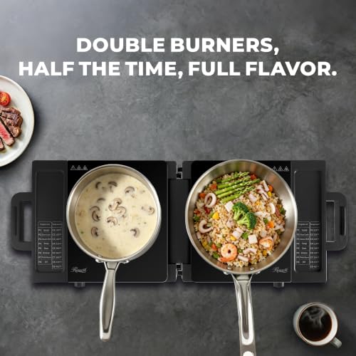 Rosewill Foldable Dual Induction Cooktop Burner, 1800W Portable Double Burner with 8 Cooking Modes & 9-Hour Timer, Auto Shutoff, Electric Stove for Home, Dorms, RVs, Small Kitchen - Black