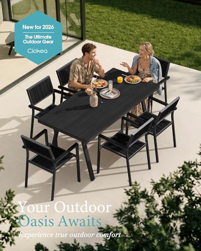 Aluminum Outdoor Dining Set of 10, Patio Table and Stackable Chairs, Black