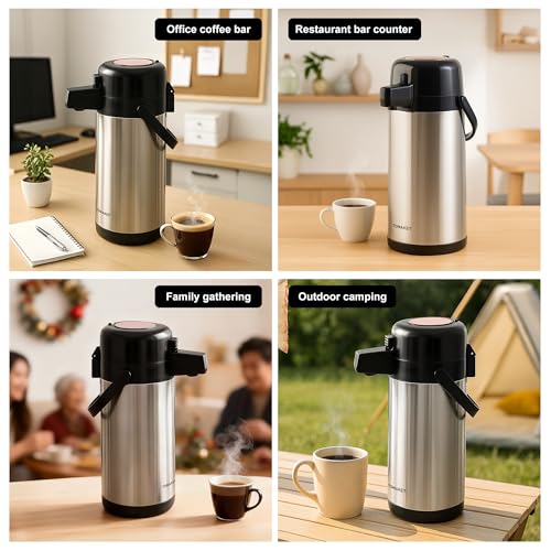 TOMAKEIT Airpot Coffee Carafe for Keeping Hot,102oz/3L Coffee Dispenser Thermal with Pump,Insulated Stainless Steel Hot Beverage Dispenser for Parties,Thermal Carafe for Hot Drinks Water Tea Chocolate