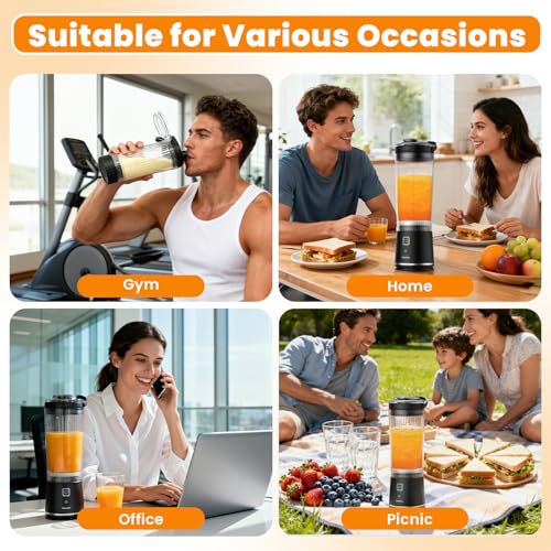 Personal Size Portable Blender for Shakes & Smoothies, 17oz Mini Small Smoothie Blender with On Go Lid & Sip Lid, 26000RPM Rechargeable Cordless Electric Blender for Travel Gym Office (Black)