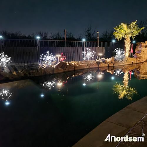 Anordsem Solar Fireworks Lights Outdoor: Garden Light Waterproof for Yard Outside - LED Starburst White Lighting Patio Path Decor 8 Pack - Gardening Gifts for Women Mom Homeowner