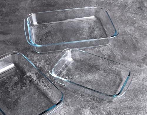 HUSANMP Set of 3 Basic Rectangular Tempered Glass Bakeware, Glass Baking Dishes Baking Pan Set - 1L,1.5L,2L