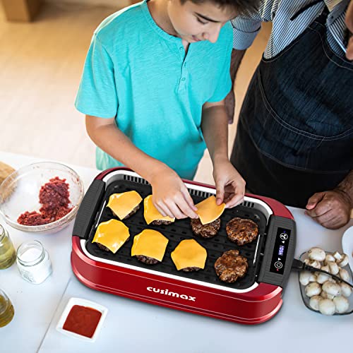 Indoor Grill, CUSIMAX Smokeless Grill Indoor, Electric Griddle, 1500W, Red