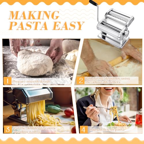 Hushee 8 Pcs Pasta Maker Machine Set Including Stainless Steel Noodle Maker Machine Wood Pasta Drying Rack Ravioli Stamp Maker Cutter with Pasta Cutter Wheel Mini Rolling Pin Cleaning Brush