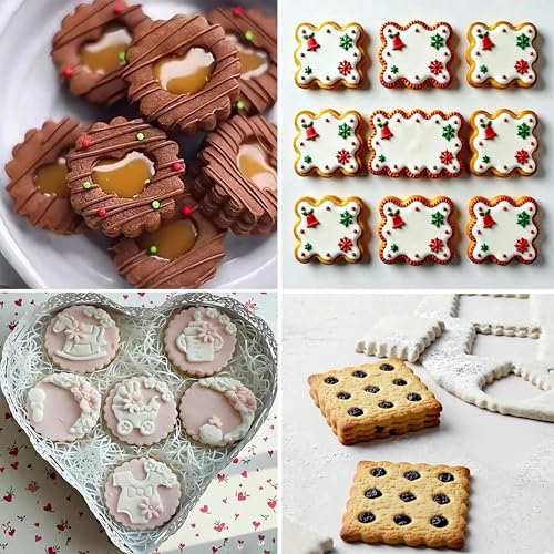 11Pcs Scalloped Cookie Cutter Set, Assorted Sizes-Include3 Square,3 Rectangle and 5 Round Fondant Molds,Reusable with Jagged Edge Design for a Special Event Holiday Everyday Treat (11Pcs)