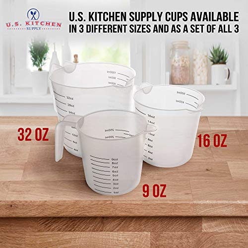 U.S. Kitchen Supply Plastic Measuring Cups with Handles - 16 oz (500 ml) Liquid Measuring Cup Set of 6 - Clear Microwave Safe Kitchen Cups - Measure in mL or Ounces, Measurement Cup for Cooking