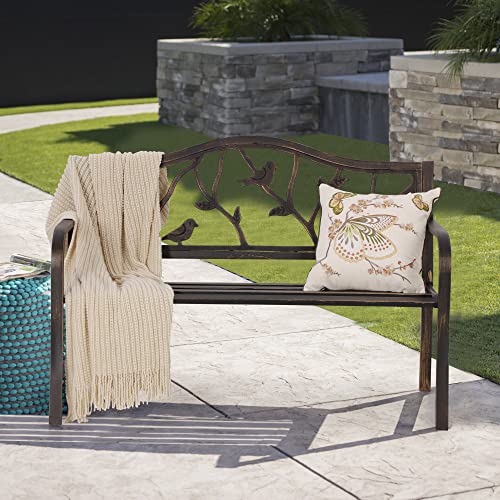 Sophia & William Outdoor Bench, Porch Bench, Garden Bench, Wrought Iron Bench with Backrest and Armrests, Bronze