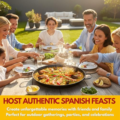 Paelluxe Paella Pan – Enamelled, No-Rust Steel Skillet – Easy-to-Clean Pan for Propane & Gas Burners – Indoor & Outdoor Cooking Cacerola Paellera Sarten – 20 Inch, for 14 Servings