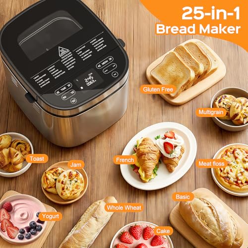 LCKSMAL 2.5LB Bread Maker with Built-in Electronic Scale, 25-in-1 Bread Machine, Beginner-Friendly with Adjustable Baking & Fermentation, Non-Stick Easy-Clean Pan, Quiet, 15H Delay, Recipes, White