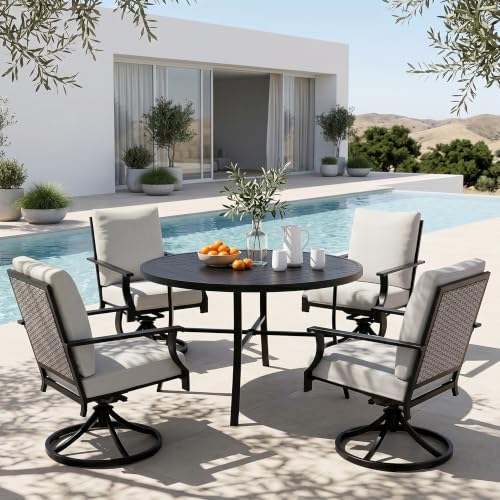 NATURAL EXPRESSIONS 5 Pieces Patio Dining Set, 4 Outdoor Swivel Rocking Chairs with 38" Round Table, All Weather Outdoor Table and Chairs for Outside, Garden, Backyard
