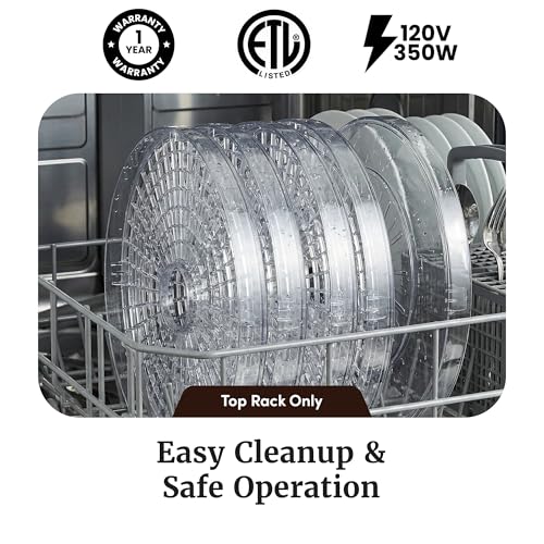 Elite Gourmet EFD319 Food Dehydrator, 5 BPA-Free 11.4" Trays Adjustable Temperature Controls, Jerky, Herbs, Fruit, Veggies, Dried Snacks, Black