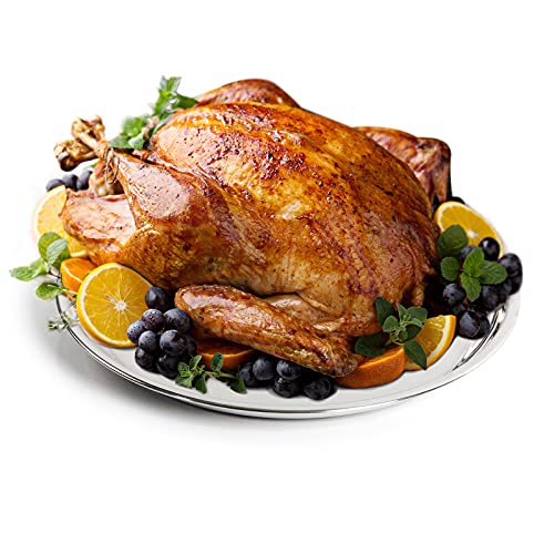 14 In Stainless Steel Roasting Pan, Stainless Steel Heavy Duty Kitchenware Round Roaster Pan Large XLarge Big Size Green Egg Drip Pan for Turkey Baking,Roast Chicken,Brushed Surface & Dishwasher Safe
