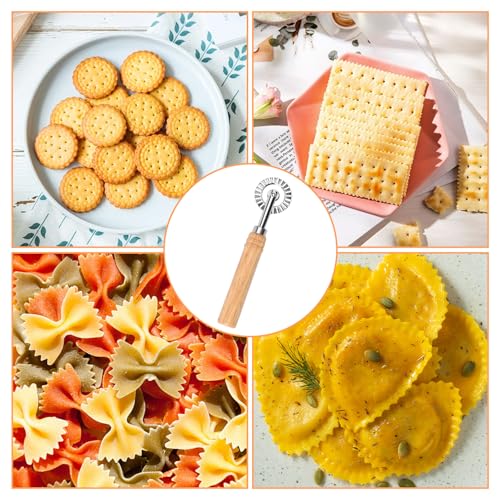 LLMSIX Pastry Wheel Cutter, Stainless Steel Ravioli Cutter, Fluted Pastry Wheel with Long Wooden Handle for Home Making Pasta Pizza Ravioli Cookie Tools