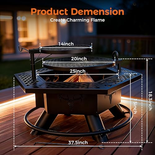 BALI OUTDOORS Fire Pit with BBQ, Outdoor Fire Pit for Wood Burning, Patio Firepits for Outside with Grill