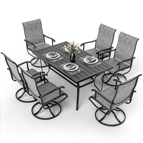 PATIOPIA 7-Piece Outdoor Dining Set, Patio Furniture Set with Textilene Swivel Chairs, Outdoor Table & 6 Chairs for Garden, Backyard, Poolside, Deck, Charcoal
