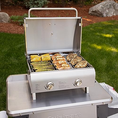 Cuisinart Chef's Style Tabletop Portable Propane Grill, 20,000 BTU Stainless Steel 2-Burner Outdoor Gas Grill for Camping, Tailgates, BBQ, Hassle-Free Setup, Twist-Start Ignition, CGG-306