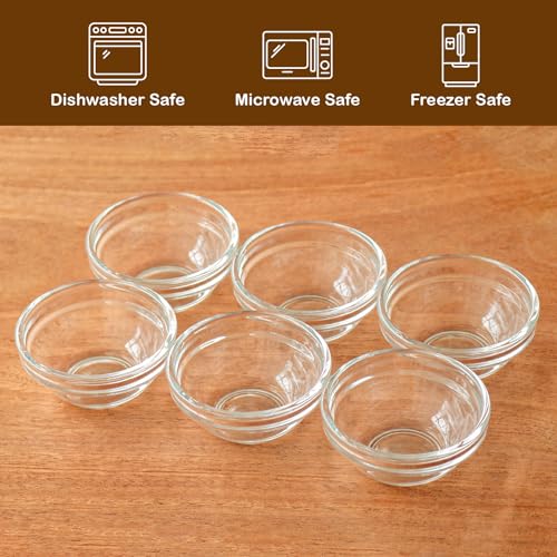 Iyulania 1.5 oz Clear Glass Bowl, Mini Prep Dish for Salt and Spices, Dishwasher and Microwave Safe, Stackable, Set of 6