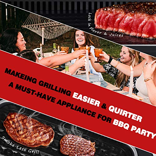 Indoor Grill, Techwood 1500W Smokeless Electric Grill with Tempered Glass Lid, Compact & Portable Non-Stick BBQ Grill with 6-Level Control, Dishwasher Safe, Black