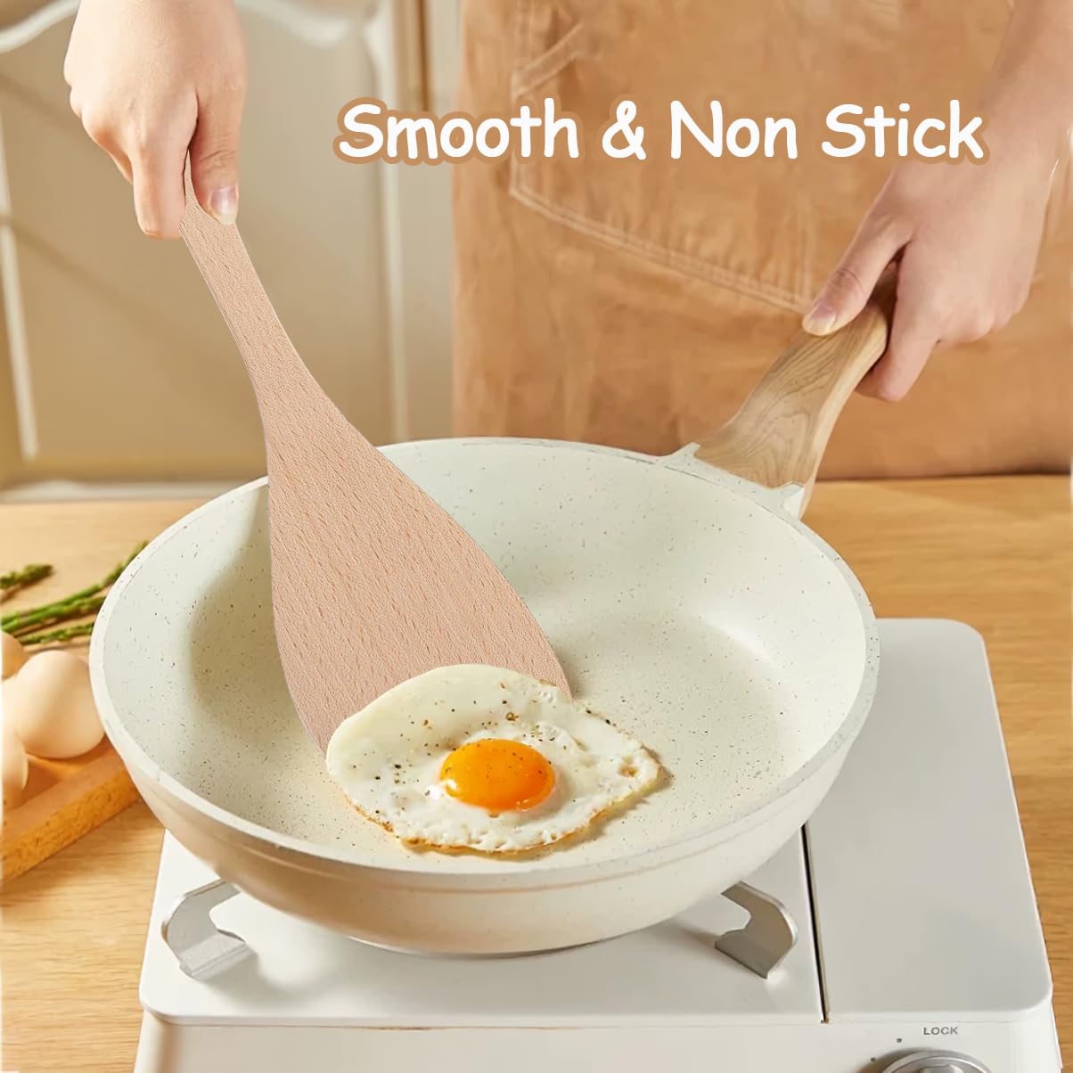 Wooden Spatula for Cooking, 13" Long Handle Flat Wood Spatulas Turner for Non Stick Cookware with 8.8’’ Uncoated Spurtle for Frying Mixing Kitchen Utensil Set 2 PCS