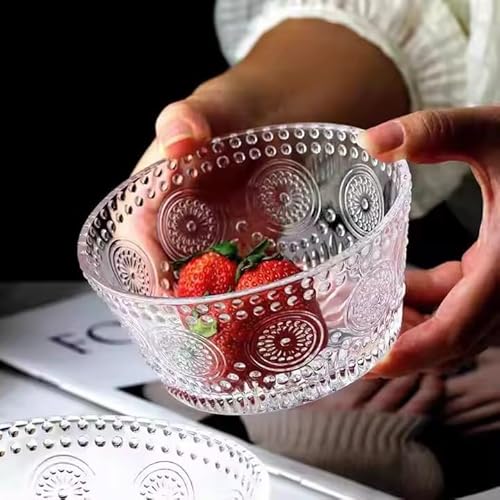 Nagpew 6 Pack Small Glass Bowls Set, 12 Oz Embossed Prep Dessert Bowls for Ice Cream, Stackable Snack Serving Bowls Side Dishes for Dipping, Yogurt, Cereal, Candy