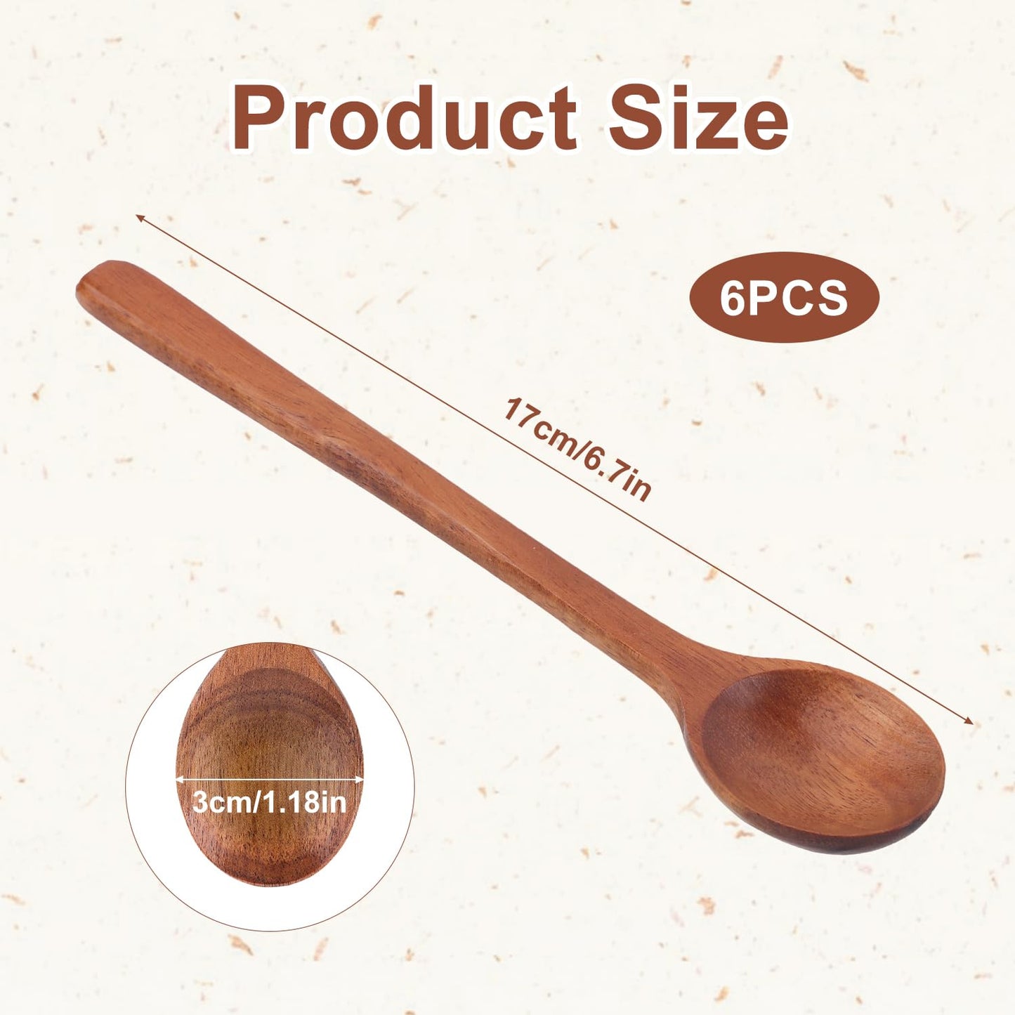 6pcs Small Wooden Spoons, 6.7 Inch Smooth Honey Spoon Mini Wood Teaspoon Dessert Table Spoons Sets for Cooking Serving Eating Stirring Coffee Tea Honey Sugar Soup Jar Condiment Kitchen Utensils