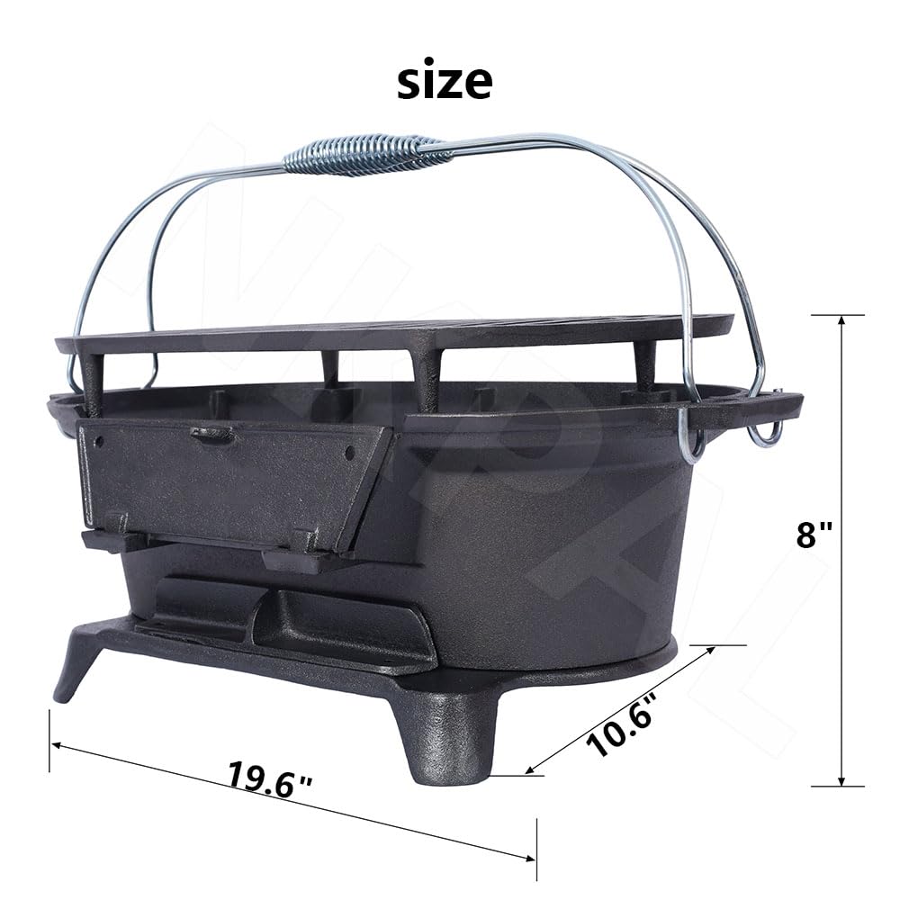 Outdoor Cast Iron Hibachi Grill & Skillet Combo, Premium Portable Hibachi Charcoal Grill, Bbq Cooker for Camping, Tailgating & Patio Grilling, Compact Tabletop Skillet, Must Haves 2025 (Oval)