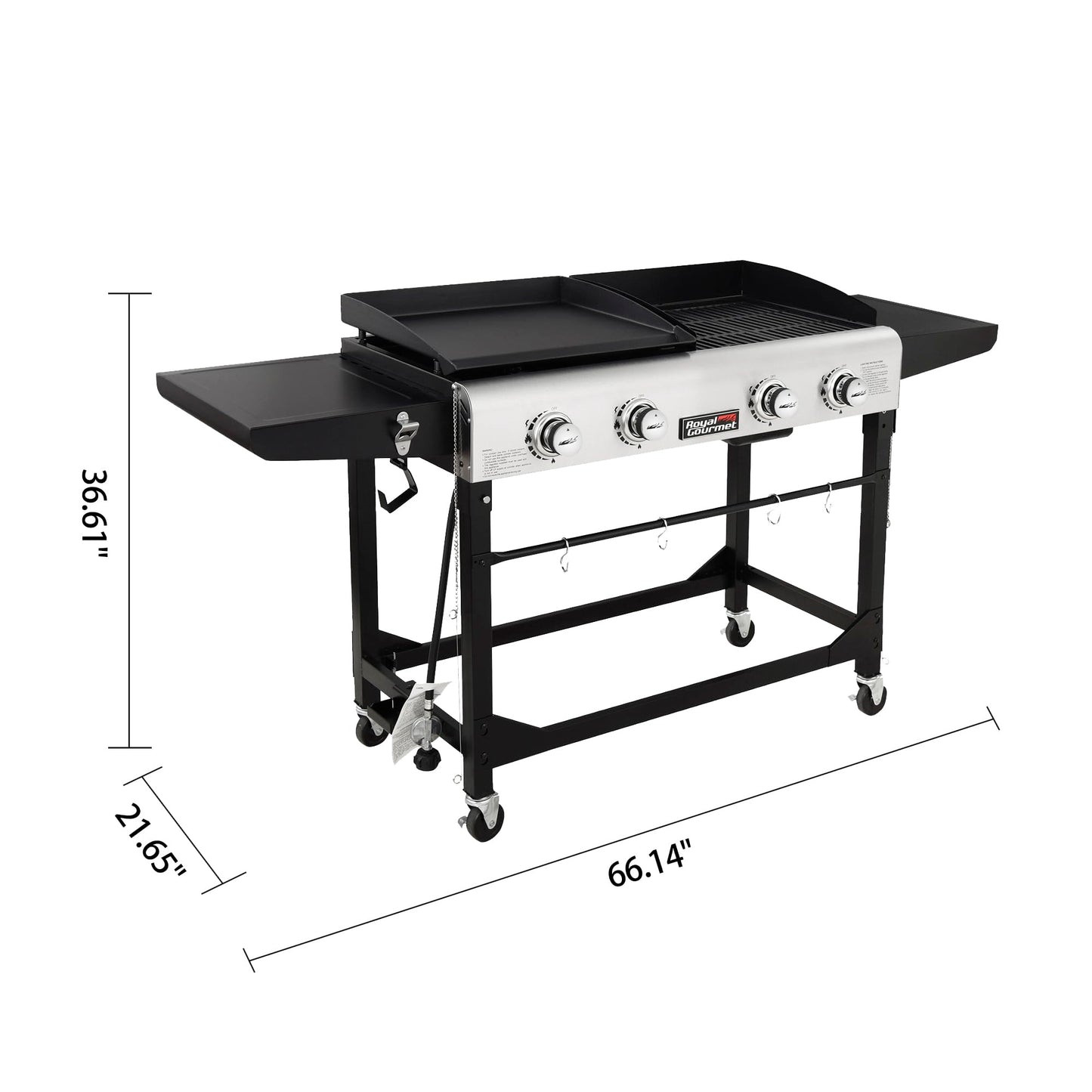 Royal Gourmet GD401C 4-Burner Propane Gas Grill and Griddle Combo with Cover, Griddle Grill Combo with 48,000 BTUs Output for Outdoor Cooking While Camping or Tailgating, Black & Silver