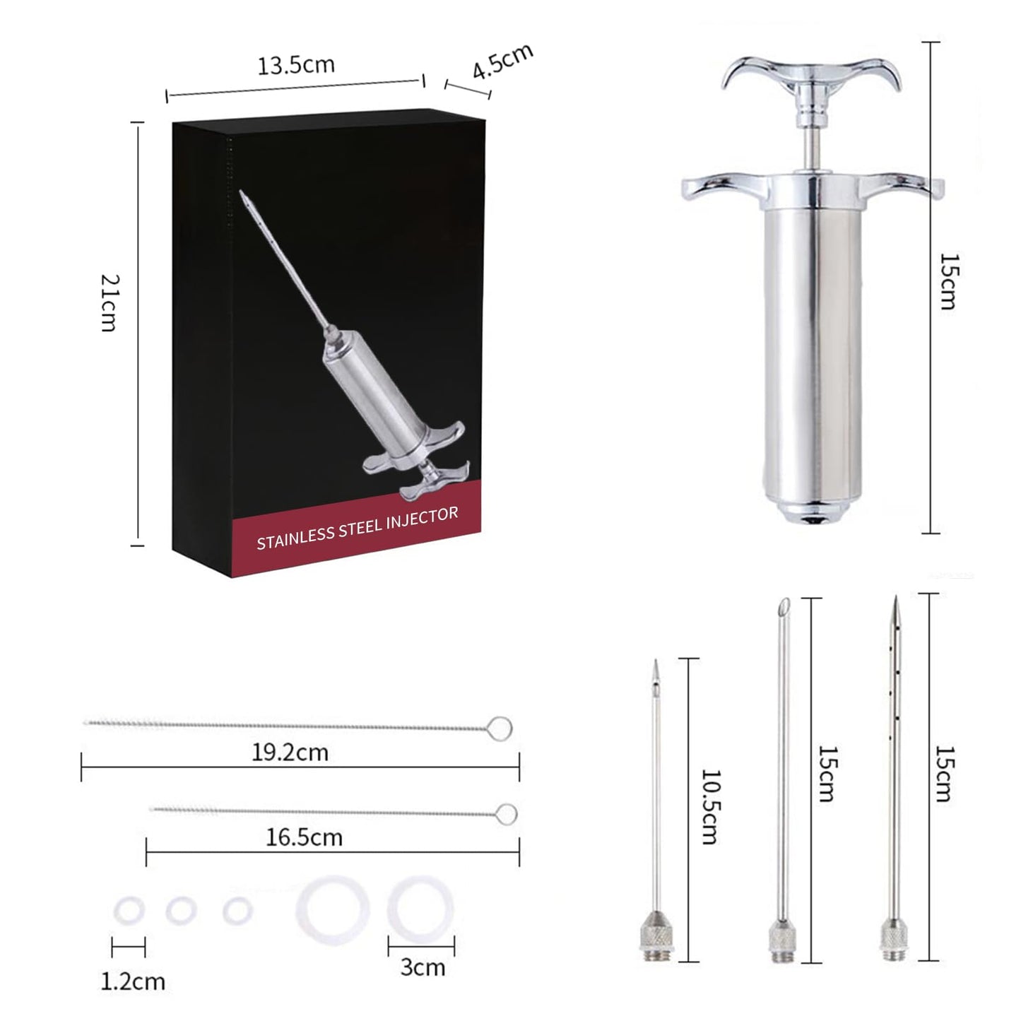 Marinade-Syringe-Stainless Meat Injector Syringe Set - Marinade Injector Syringe with 3 Professional Meat Injector Needles for BBQ Grill, Turkey Injector Syringe, Tender Meat for Smoker & Brisket