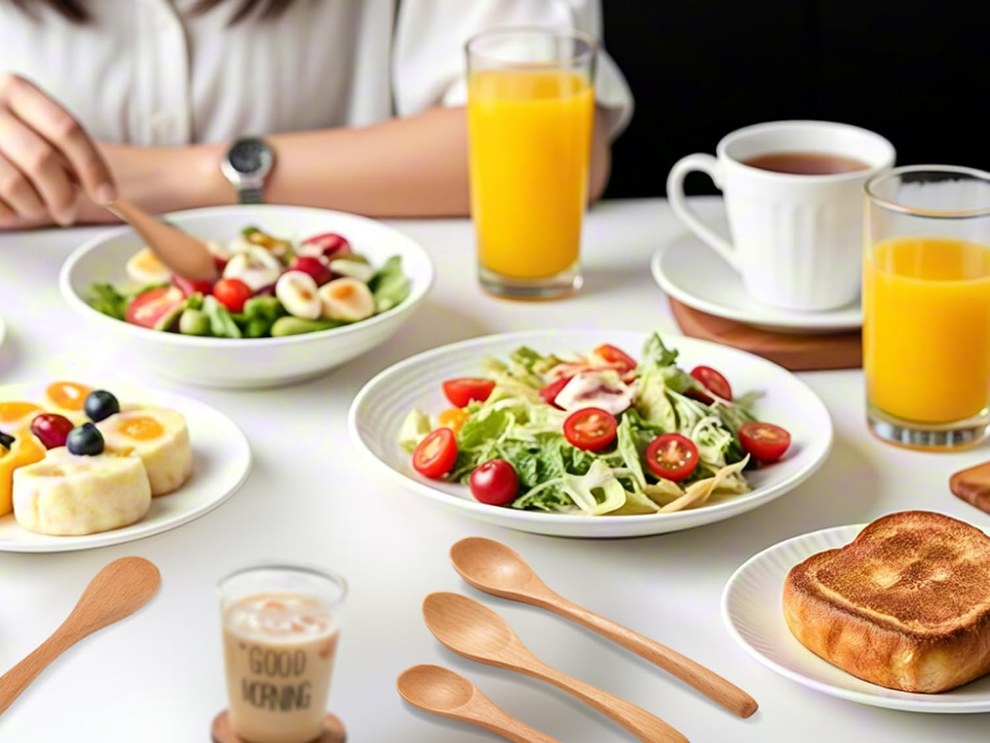 6 Piece Wooden Spoons Set - Premium Beech Wood Small Spoons in 3 Sizes (4.9", 5.9", 7.1") for Honey, Tea, Coffee, Multi-Purpose Mini Teaspoons Utensils for Ice Cream and Soup