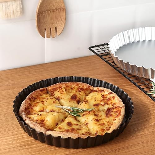 MLHpeak 2 Pack Tart Pan 9 Inch Tart Pan with Removable Bottom, 1.1 Inch Deep Baking Pan