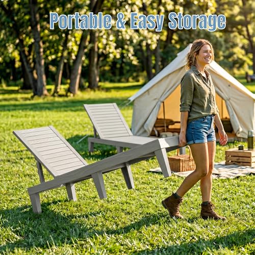 EFU Lounge Chair Outdoor,Set of 2 High-Impact PP Tanning Chairs