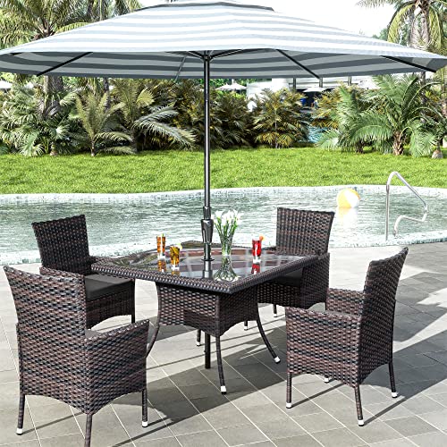 RTDTD 15 Pieces Outdoor Patio Dining Set,Patio Table and Chairs Rattan Outdoor Patio Furniture Set with Umbrella Hole,Dining Table Set for 12 with Chairs for Backyard,Garden and Kitchen,Grey