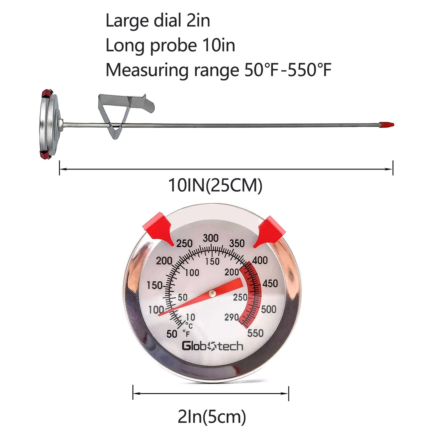 Meat Candy Deep Fry Thermometer 2" Dial Thermometers 12" Long Stainless Steel Stem for Cooking, Grill, Turkey (2PC Waterproof)