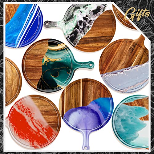 Nuenen 10 Pcs Round Wood Cutting Board with Handle Acacia Wooden Serving Kitchen Chopping Boards for Pizza, Bread, Cheese, Charcuterie, Fruit, Vegetables(Acacia)