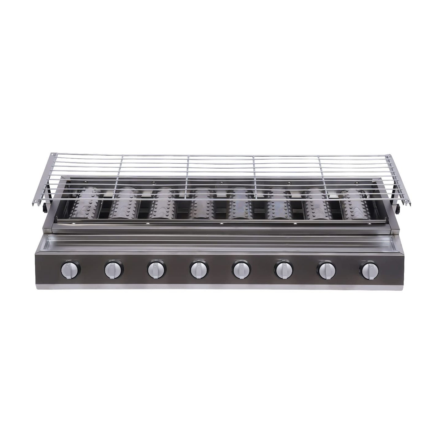 Commercial 8 Burner Gas Countertop Griddle with Smokeless Yakitori Grill, Adjustable Height LPG Propane Indoor Griddle, Removable Grill Net